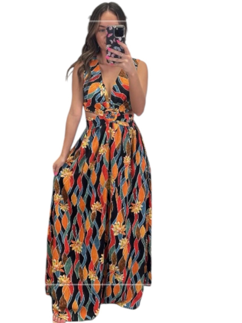 Fab’rik Atlas Printed Cut Out Maxi Dress sz. L